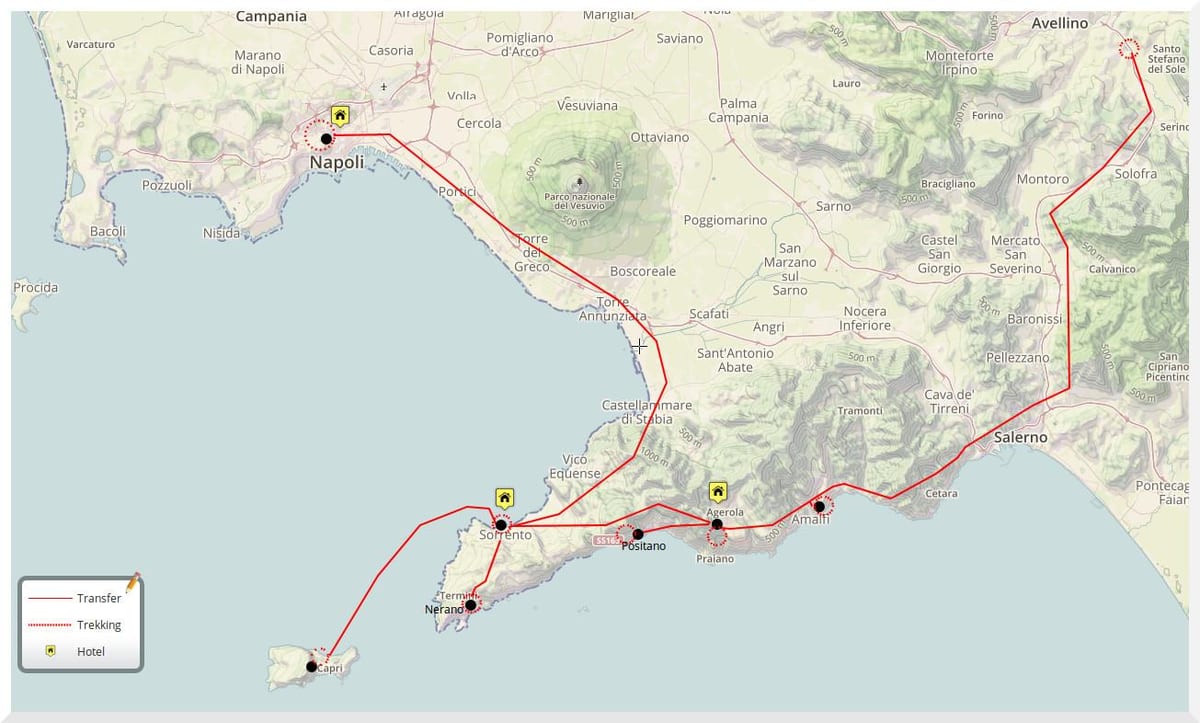 Peta dari naples italia walking tour